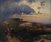 HOFFMANN, Hans Freight of Timber Landscape with Lightning oil on canvas